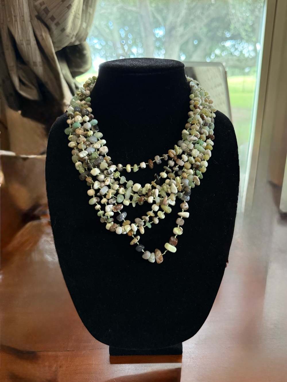 Multi-Strand Green Gemstone Chips Necklace